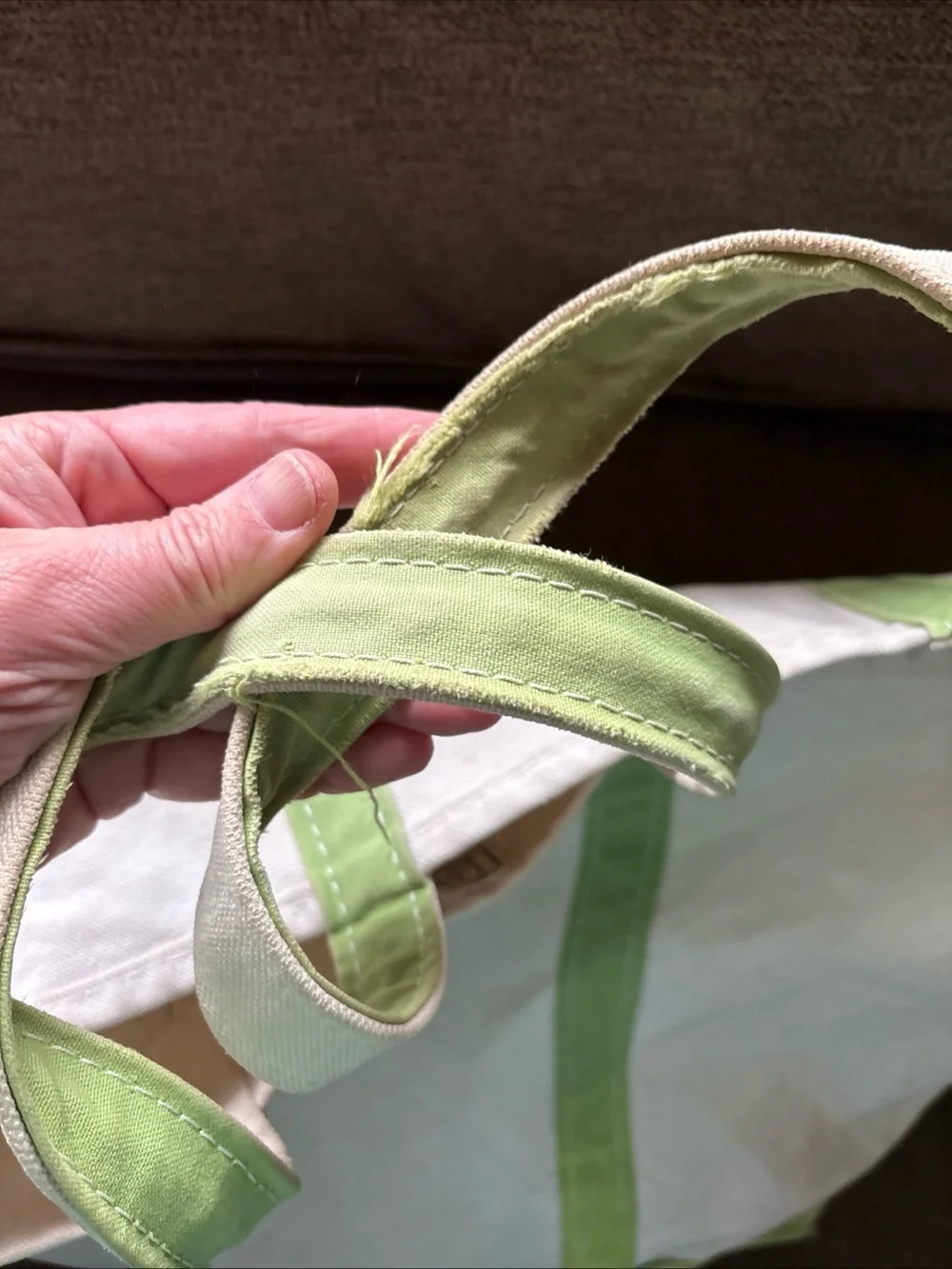 Vintage LL BEAN Boat & Tote Huge L 22" Wide Natural Canvas Green - Picture 2 of 8
